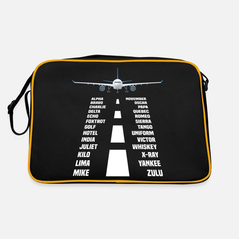 Flugzeug Pilot phonetisches Alphabet - Retro Tasche - Schwarz/Gold