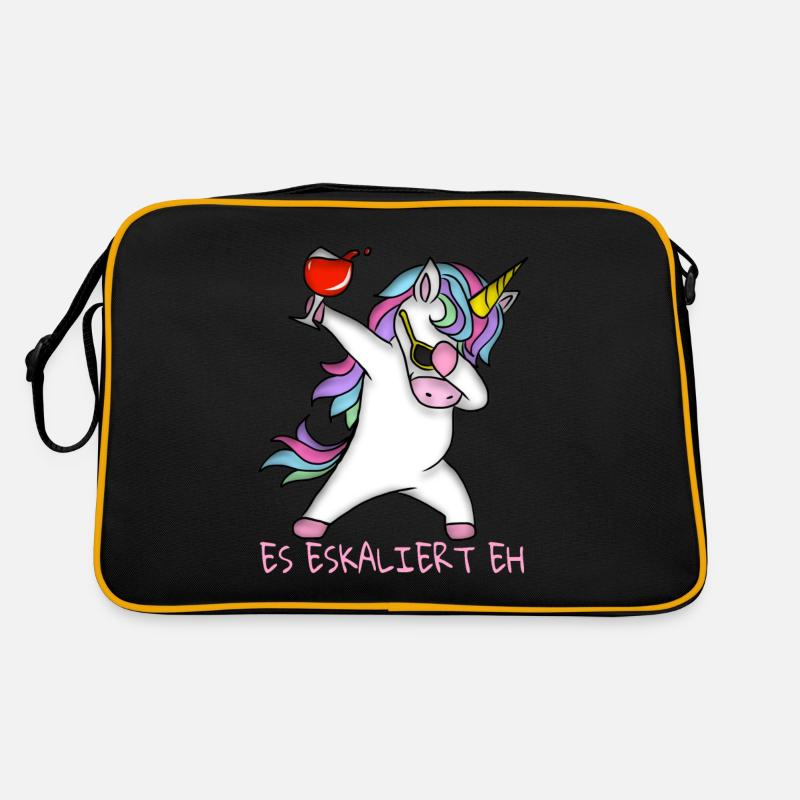 Es Eskaliert Eh Tupftanz Einhorn Mit Glas Wein Retro Tasche
