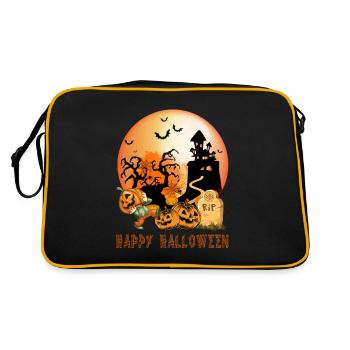 Halloween dwarf carries the pumpkin to the grave at night - Retro Bag - black/gold - Back