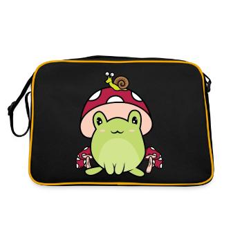 Book Lover Frog with Mushroom Hat Cottagecore Gobl - Retro Bag - black/gold - Back