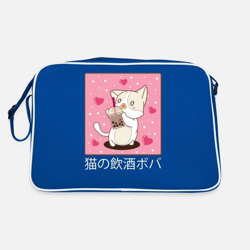 Kawaii Cat Drinking Bubble Tea Cute Anime Cat Love Retro Bag