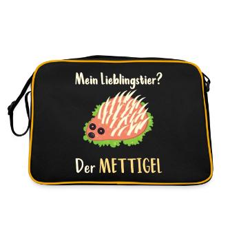 Mettigel aus Mett für Mettbrötchen - Retro Tasche - Schwarz/Gold - Hinten
