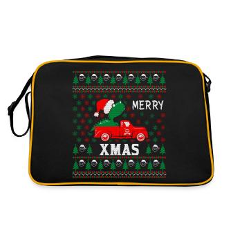Dinosaurier reiten LKW hässlichen Weihnachtspullover - Retro Tasche - Schwarz/Gold - Hinten