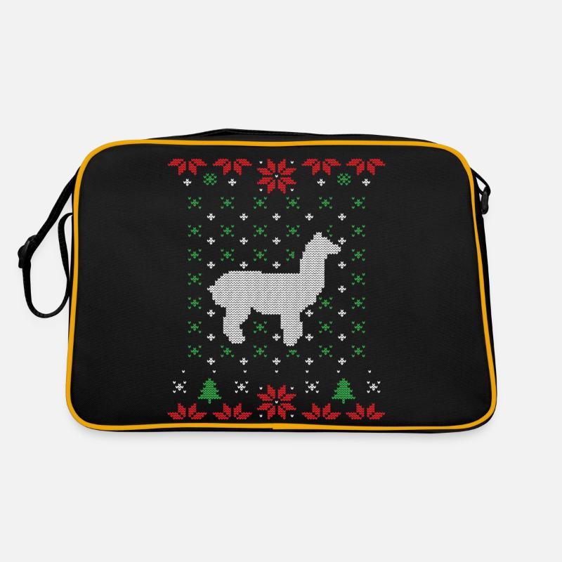 Lama hässlicher Weihnachtspullover - Retro Tasche - Schwarz/Gold