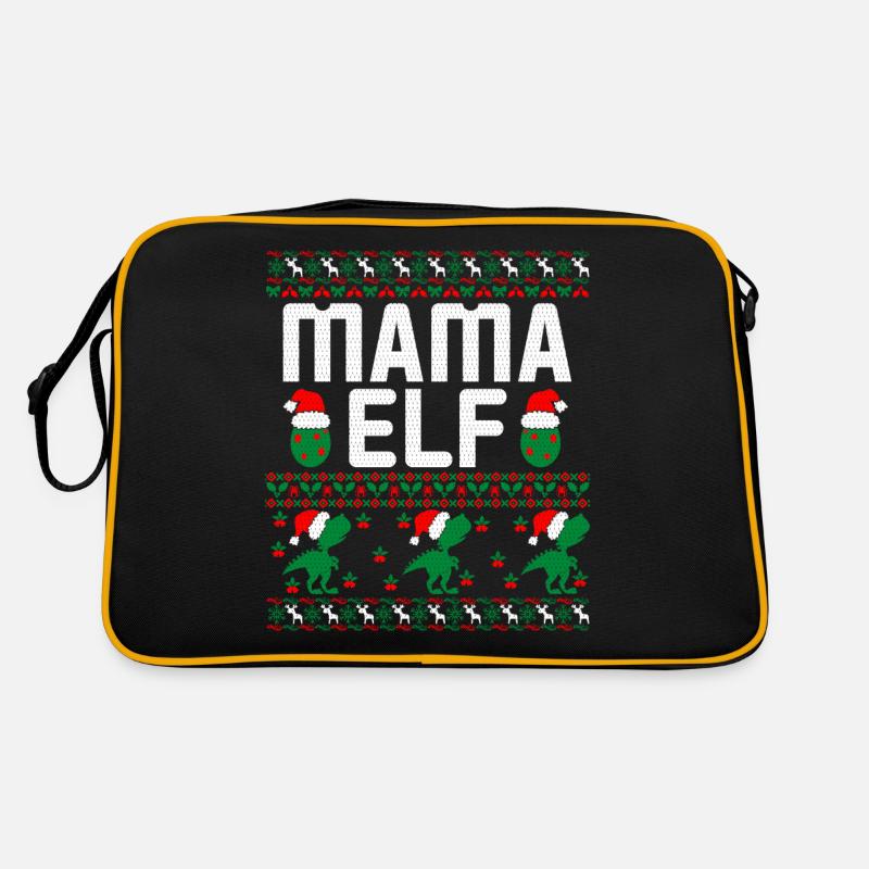 Mama Elf hässlicher Weihnachtspullover - Retro Tasche - Schwarz/Gold