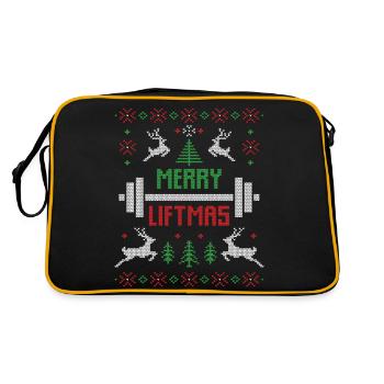 Merry Liftmas hässlicher Weihnachtspullover - Retro Tasche - Schwarz/Gold - Hinten