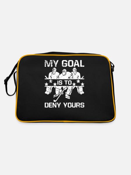 My Goal Is To Deny Yours Eishockey Torwart Tormann - Retro Tasche - Schwarz/Gold - Hinten