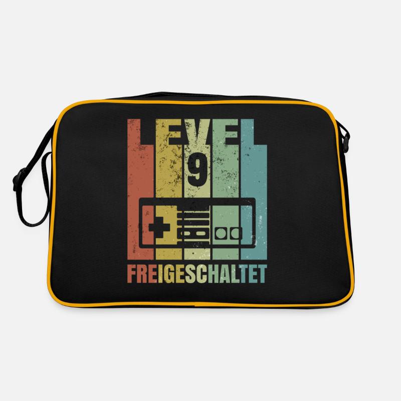 Level 9 freigeschaltet Geburtstagsshirt Geschenk - Retro Tasche - Schwarz/Gold