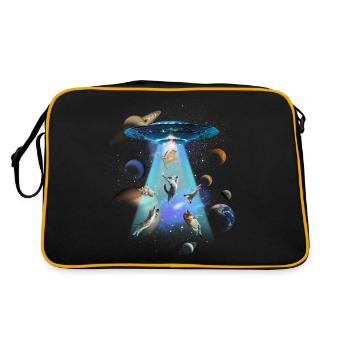 Katzen-UFO-lustiger Kätzchen-ausländischer fliegender Untertasse-Spaß - Retro Tasche - Schwarz/Gold - Hinten