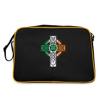 Irischer Keltischer Knoten Christliches Kreuz - Retro Tasche - Schwarz/Gold - Hinten
