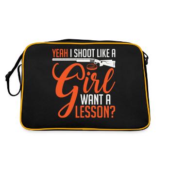 Yeah I Shoot Like A Girl Want A Lesson Clay - Retro Tasche - Schwarz/Gold - Hinten