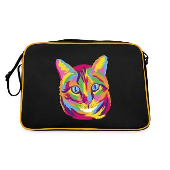 Cat funny pet painting colorful meow animal art - Retro Bag - black/gold - Back