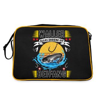 Zielfisch Wels - Waller, alles andere ist Beifang - Retro Tasche - Schwarz/Gold - Hinten