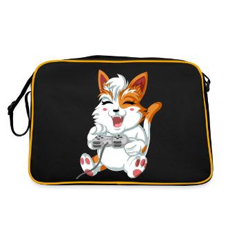 Katze Videospieler - Retro Tasche - Schwarz/Gold - Hinten