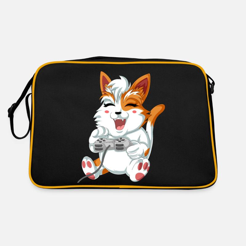 Katze Videospieler - Retro Tasche - Schwarz/Gold