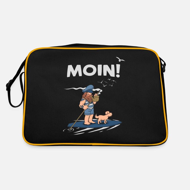 Moin Digga Spruch mit Möwe Kapitän und Meer Retro Tasche