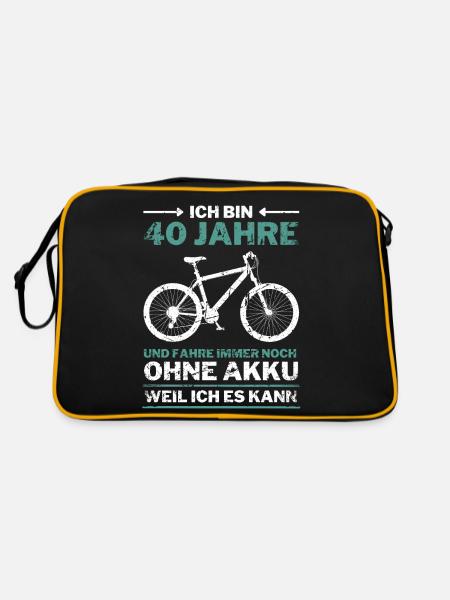 40 Jahre 40. Geburtstag Fahrrad ohne Akku - Retro Tasche - Schwarz/Gold - Hinten