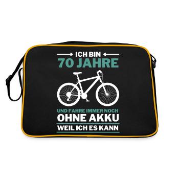 70 Jahre 70. Geburtstag Fahrrad ohne Akku - Retro Tasche - Schwarz/Gold - Hinten