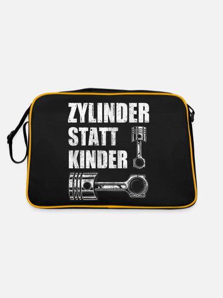 Zylinder statt Kinder Cooles Tuning AutoShirt - Retro Tasche - Schwarz/Gold - Hinten