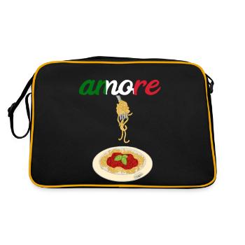 Amore Spaghetti Bolognese Parmesan Käse Pasta Nude - Retro Tasche - Schwarz/Gold - Hinten
