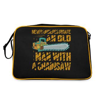 Never Underestimate An Old Man With A Chainsaw Arb - Retro Tasche - Schwarz/Gold - Hinten