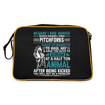Pferd, Pferde, Pferdchen Pony Reiten Ponyhof, Hufe - Retro Tasche - Schwarz/Gold - Hinten