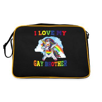 Ich liebe meinen schwulen Bruder Spaß LGBT Gay Ally Einhorn - Retro Tasche - Schwarz/Gold - Hinten