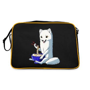 Japanischer Schneefuchs Ramen Nudeln Polarfuchs - Retro Tasche - Schwarz/Gold - Hinten