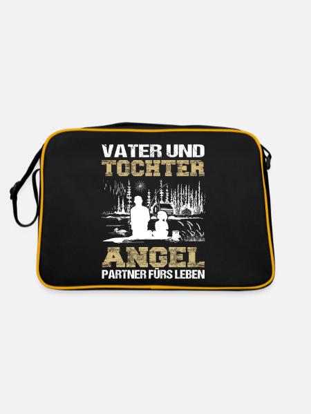 Vater und Tochter Angel Partner fürs Leben Angeln - Retro Tasche - Schwarz/Gold - Hinten