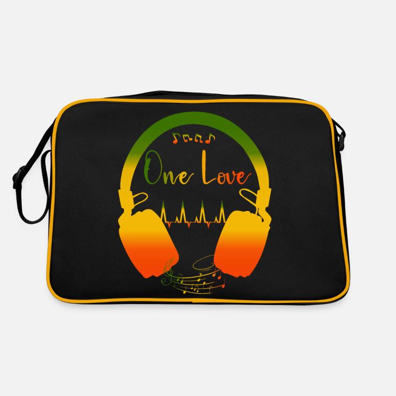 Reggae One Love - Headset design - Retro Tasche - Schwarz/Gold