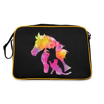 Chien de cheval et chat Fun Coloré Animal de compagnie Amoureux des animaux - Sac Retro - noir/or - Dos