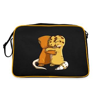 Cute Kawaii Leopard Gecko Hugging Crested Gecko - Retro Bag - black/gold - Back