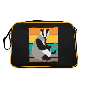 Dachs mit Heißgetränk - Retro Tasche - Schwarz/Gold - Hinten