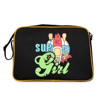Vintage SUP Girl Rowing T-Shirt Present Gift - Retro Bag - black/gold - Back