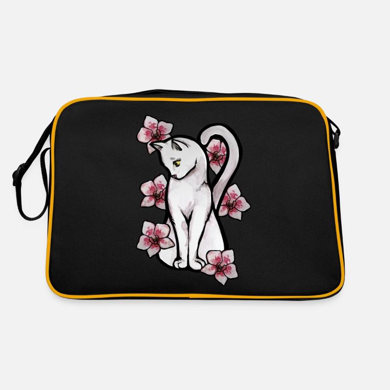 Orchidées Roses Chat Blanc Sac Retro