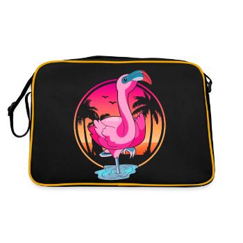 Tropen Vogel Sommer Sonnenuntergang Rosa Flamingo - Retro Tasche - Schwarz/Gold - Hinten