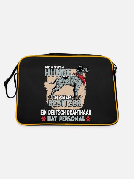 Deutsch Drahthaar Gassi Witziges Hundehalter - Retro Tasche - Schwarz/Gold - Hinten