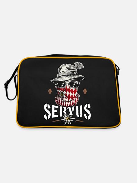 Servus Trachten T-Shirt Herren Trachtenshirt - Retro Tasche - Schwarz/Gold