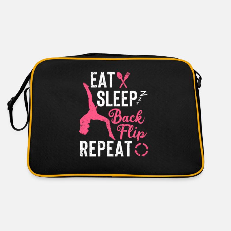 Eat Sleep Back Flip Repeat Akrobat Gymnastik Funny Retro Tasche