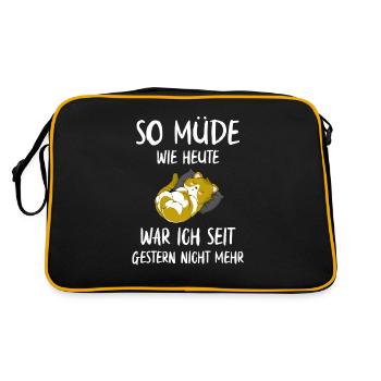 Müde Katze - lustige müde Katzen - Retro Tasche - Schwarz/Gold - Hinten