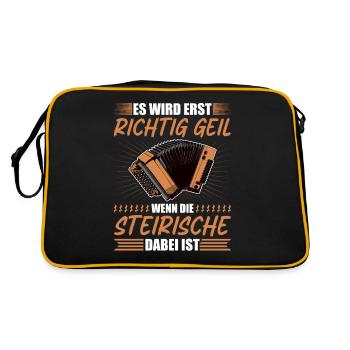 Richtig Geil Wenn Steirische Harmonika Dabei Ist, - Retro Tasche - Schwarz/Gold - Hinten