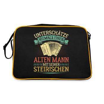 Alter Mann Mit Steirische Harmonika, Lustiges - Retro Tasche - Schwarz/Gold - Hinten