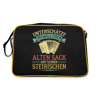 Alter Sack Mit Steirische Harmonika, Lustiges - Retro Tasche - Schwarz/Gold - Hinten