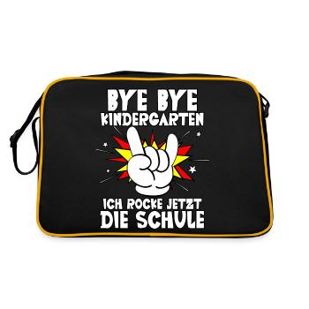 Bye bye Kindergarten ich rocke jetzt die Schule - Retro Tasche - Schwarz/Gold - Hinten