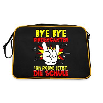 Bye bye Kindergarten ich rocke jetzt die Schule - Retro Tasche - Schwarz/Gold - Hinten