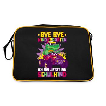 Bye bye Kindergarten ich bin jetzt ein Schulkind - Retro Tasche - Schwarz/Gold - Hinten