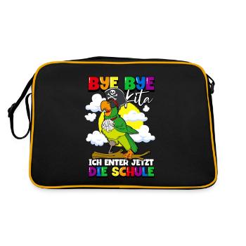 Bye Bye Kita 1. Klasse Schulkind - Retro Tasche - Schwarz/Gold - Hinten