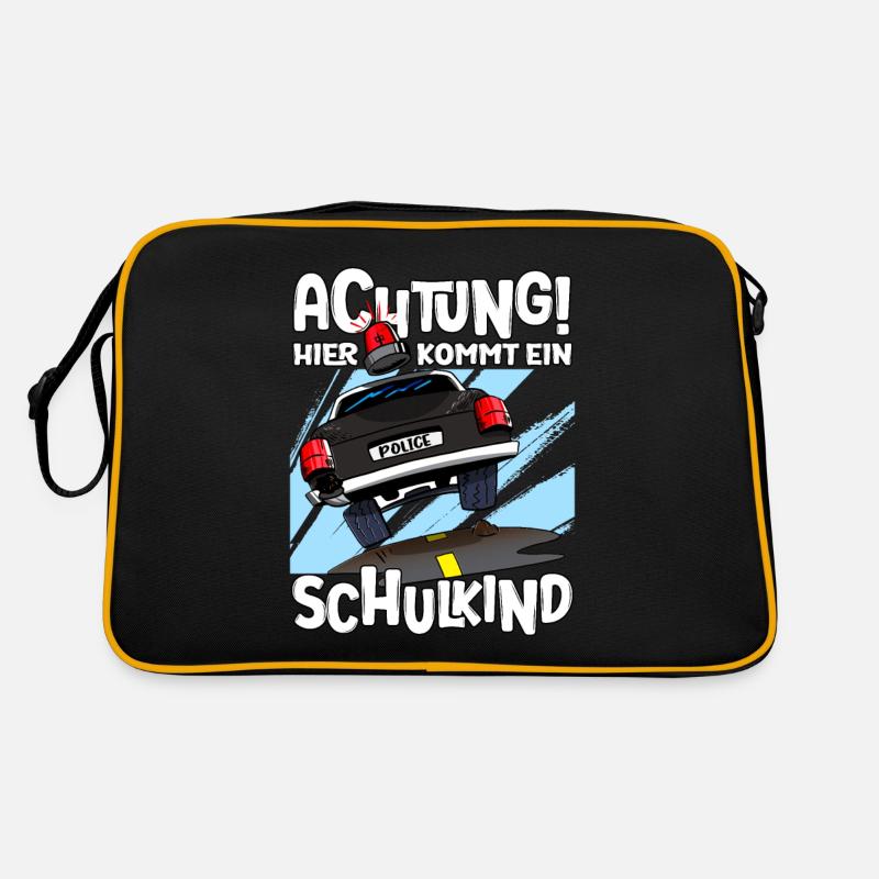Achtung hier kommt ein Schulkind 1. Klasse - Retro Tasche - Schwarz/Gold