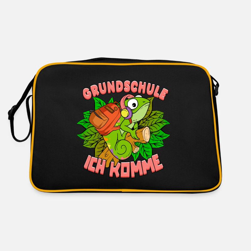 Grundschule ich komme 1. Klasse Schulkind - Retro Tasche - Schwarz/Gold