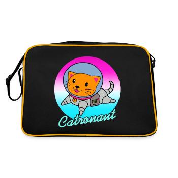 Catronaut Cute Cat Lover T-Shirt Present Gift - Retro Bag - black/gold - Back